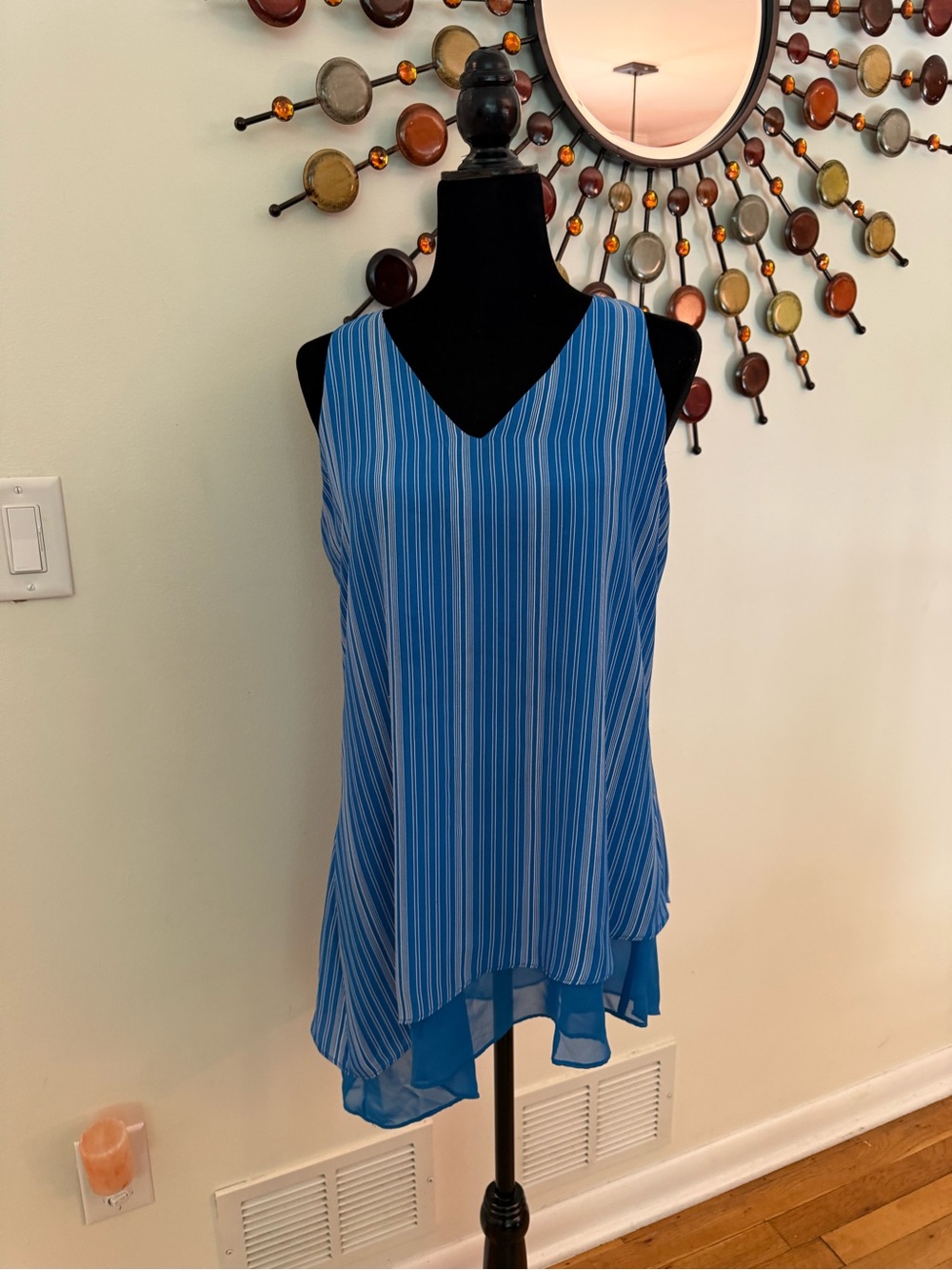 Blue Striped V-Neck Sleeveless Blouse size S